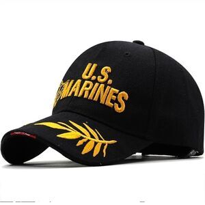 Marines Baseball Cap USAAmerican Flag Embroidered Washed Cotton Sunhat Black New